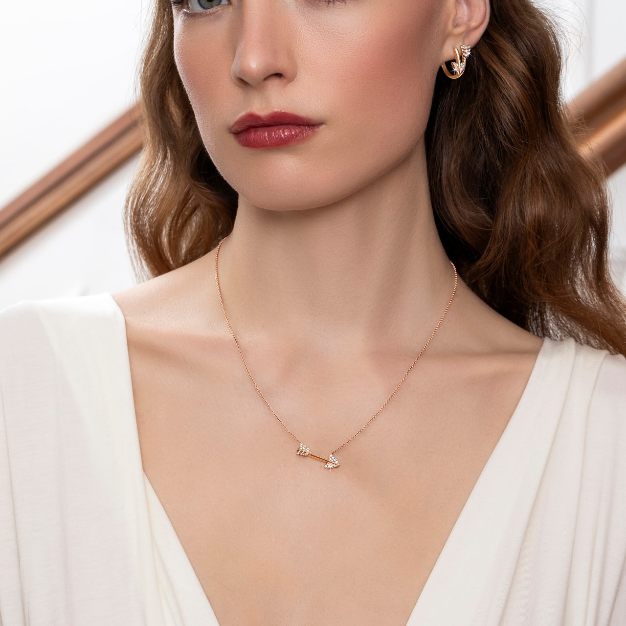 Super Arrow Diamond Earrings_Rose Gold_White Diamonds_6