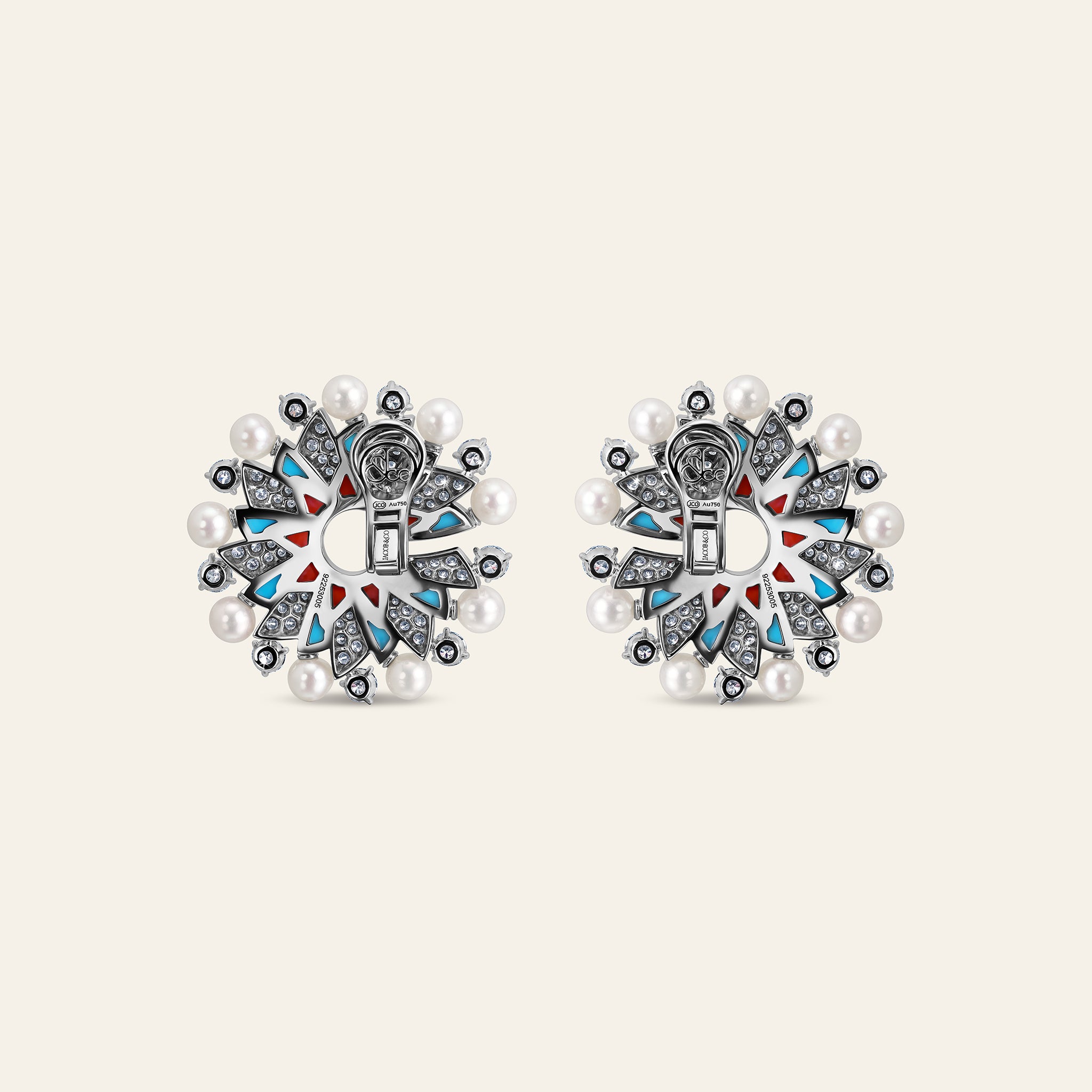 Infinia Earrings With White Diamonds With Pearls, Turquoise And Corals_3