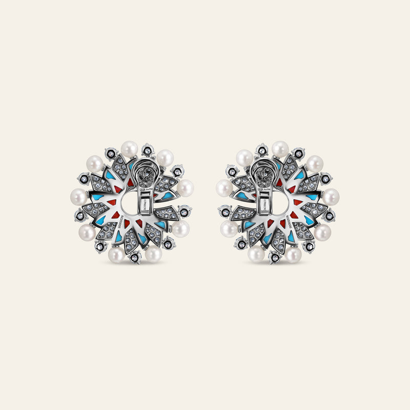 Infinia Earrings With White Diamonds With Pearls, Turquoise And Corals_3