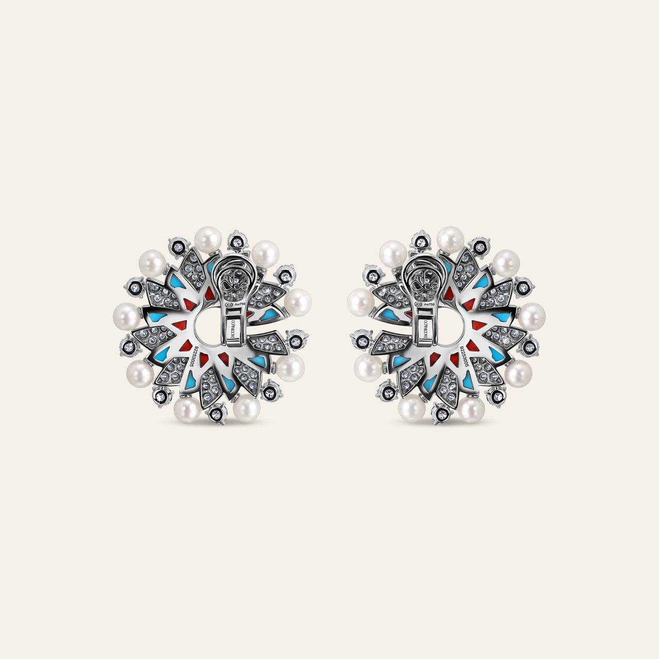 Infinia Earrings With White Diamonds With Pearls, Turquoise And Corals_3