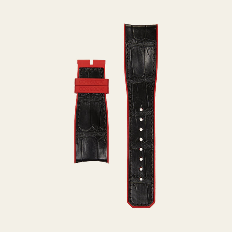 Black Alligator Red Rubber Matte Epic X Strap - M