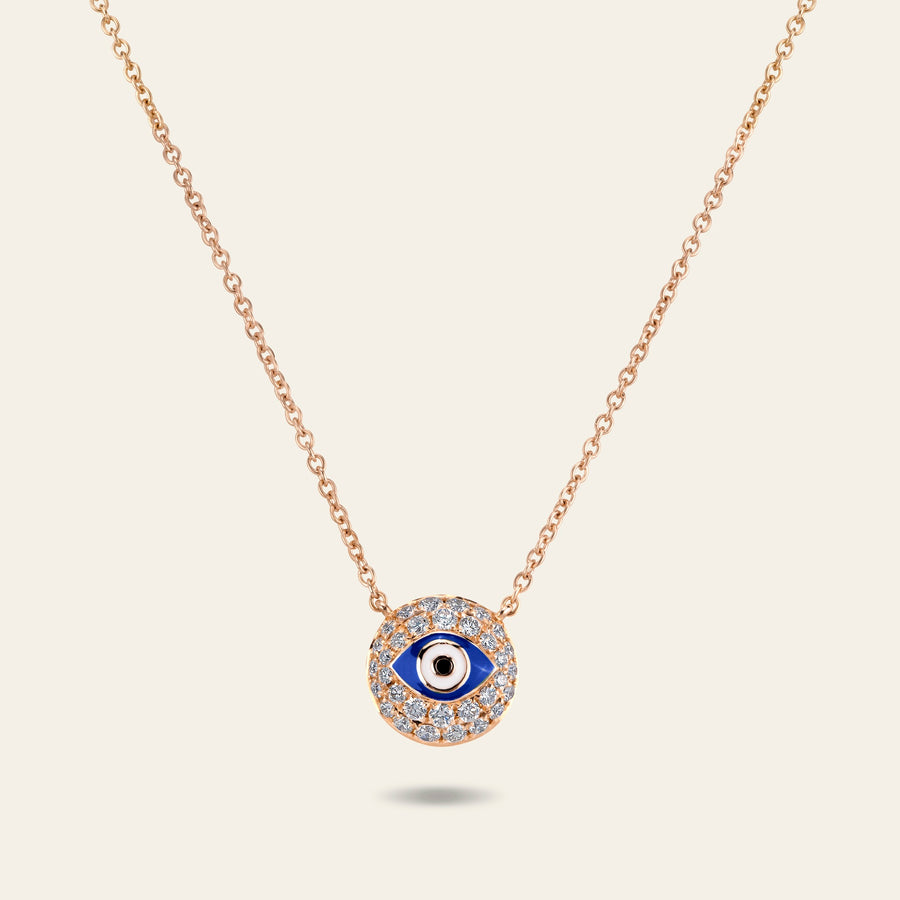 Evil Eye Diamond Necklace_Rose Gold_White Diamonds_1