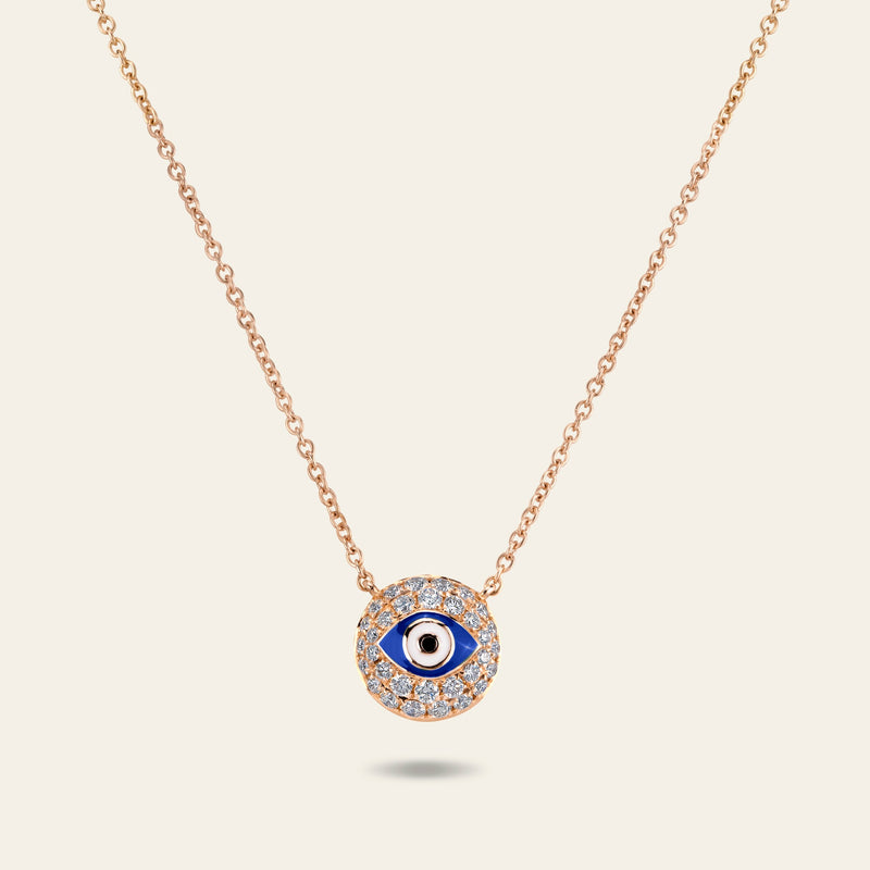 Evil Eye Diamond Necklace_Rose Gold_White Diamonds_1
