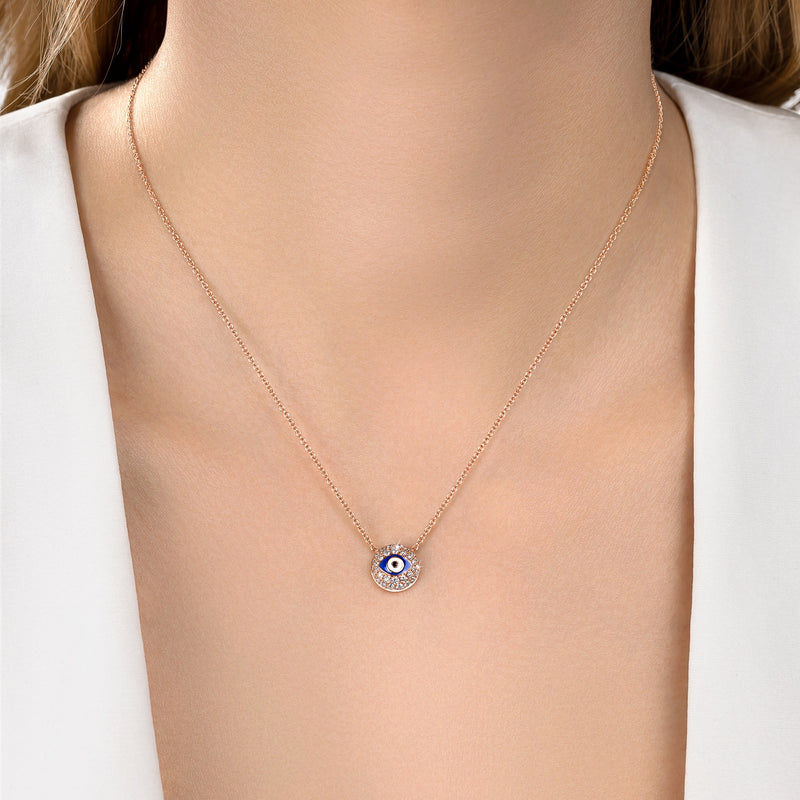 Evil Eye Diamond Necklace_Rose Gold_White Diamonds_4