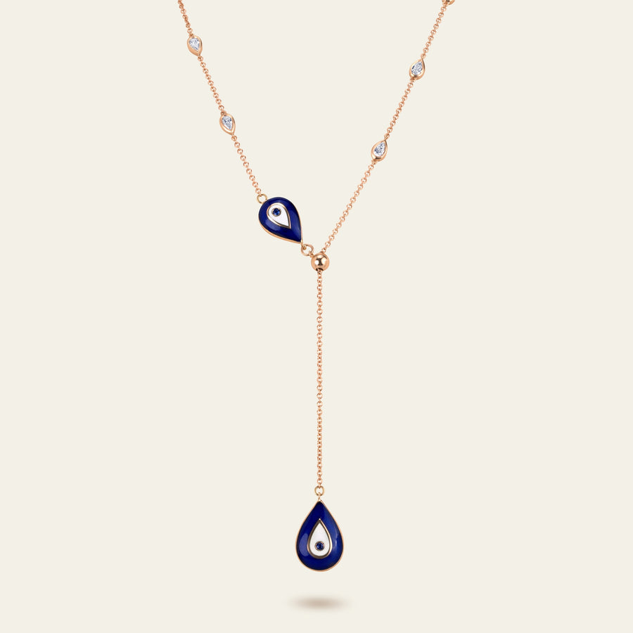Evil Eye Diamond Necklace_Rose Gold_Sapphires_White Diamonds_1