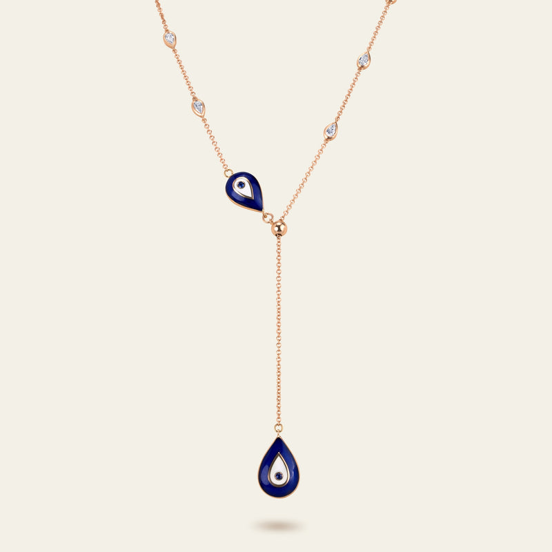 Evil Eye Diamond Necklace_Rose Gold_Sapphires_White Diamonds_1