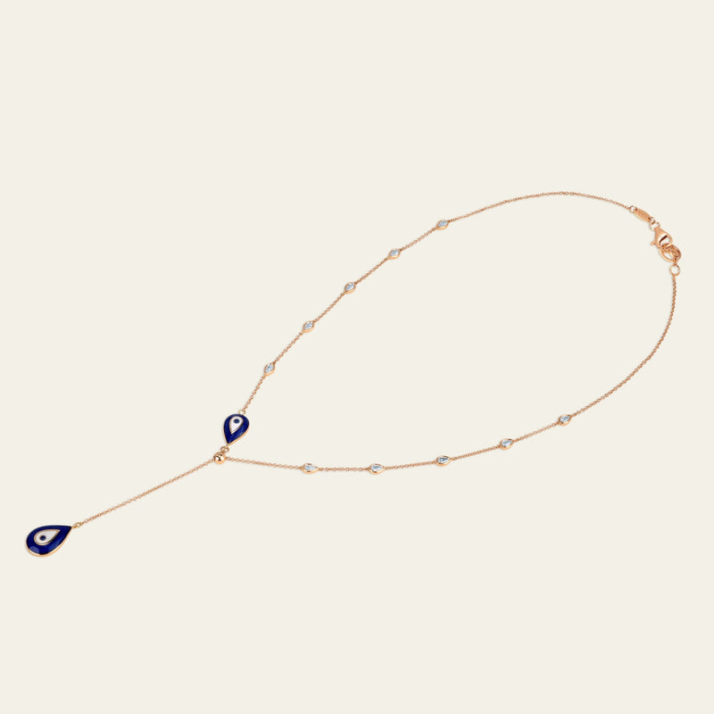 Evil Eye Diamond Necklace_Rose Gold_Sapphires_White Diamonds_3