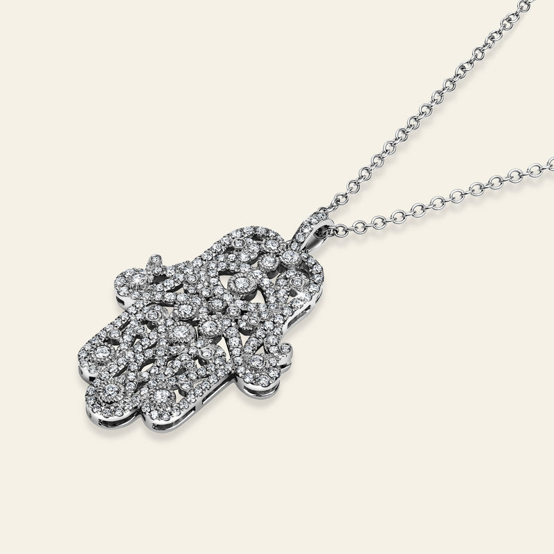 Hamsa Diamond Necklace_White Gold_White Diamonds_2