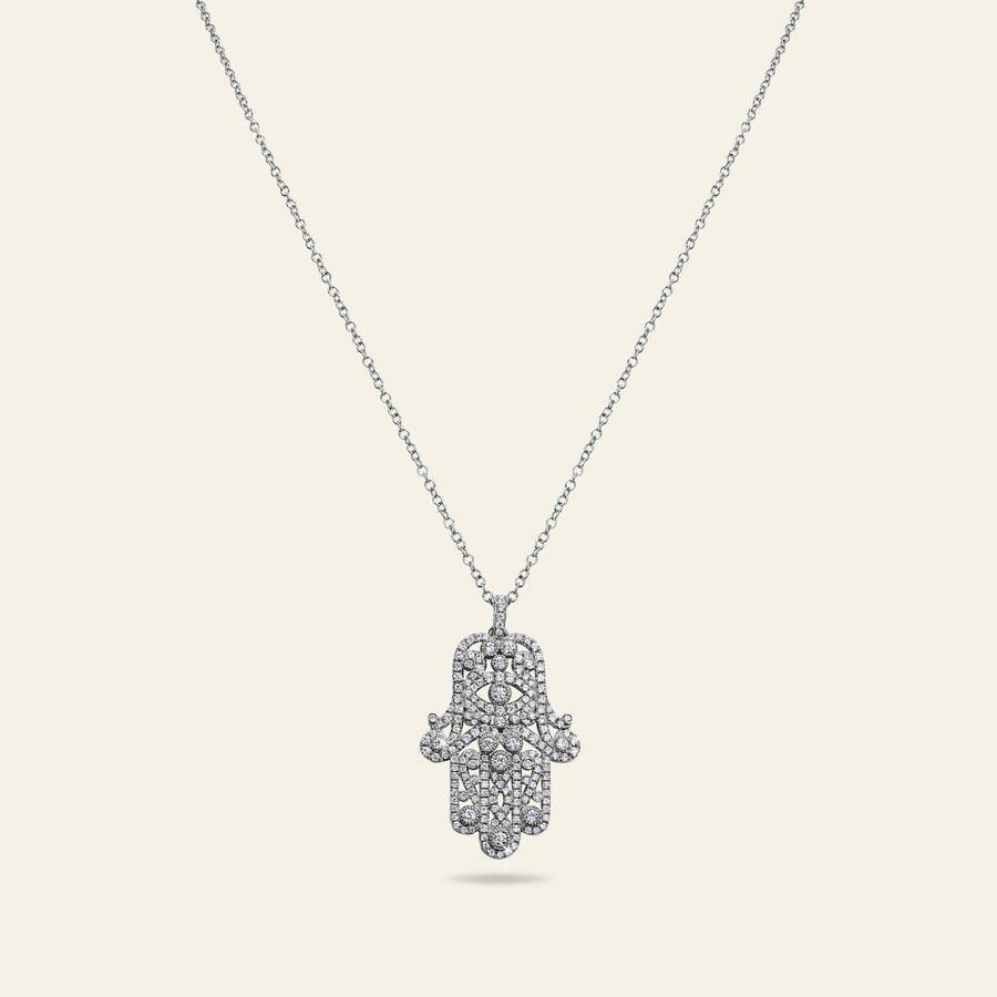 Hamsa Diamond Necklace_White Gold_White Diamonds_1