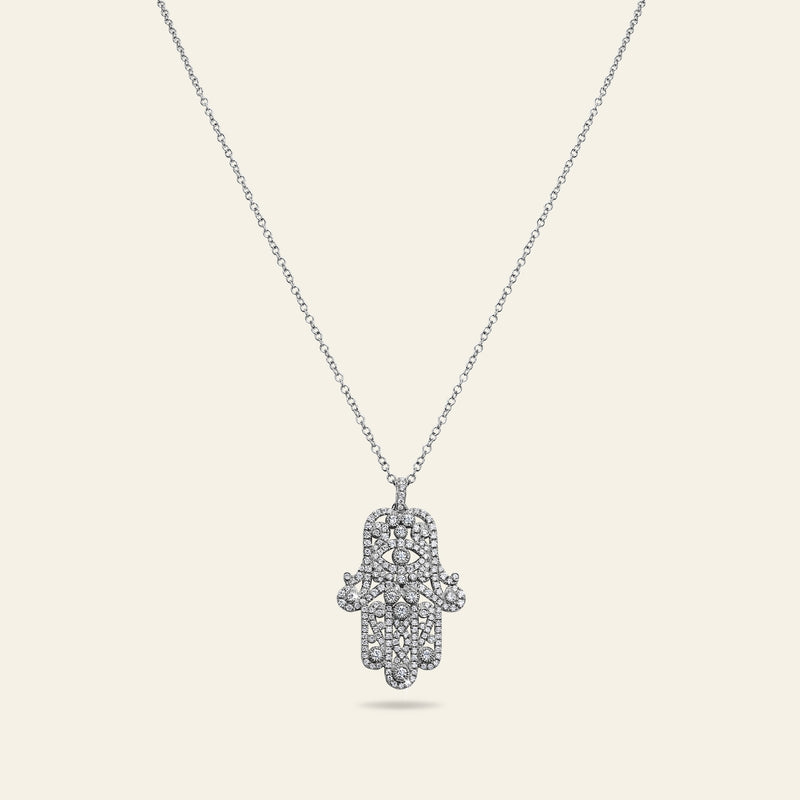Hamsa Diamond Necklace_White Gold_White Diamonds_1