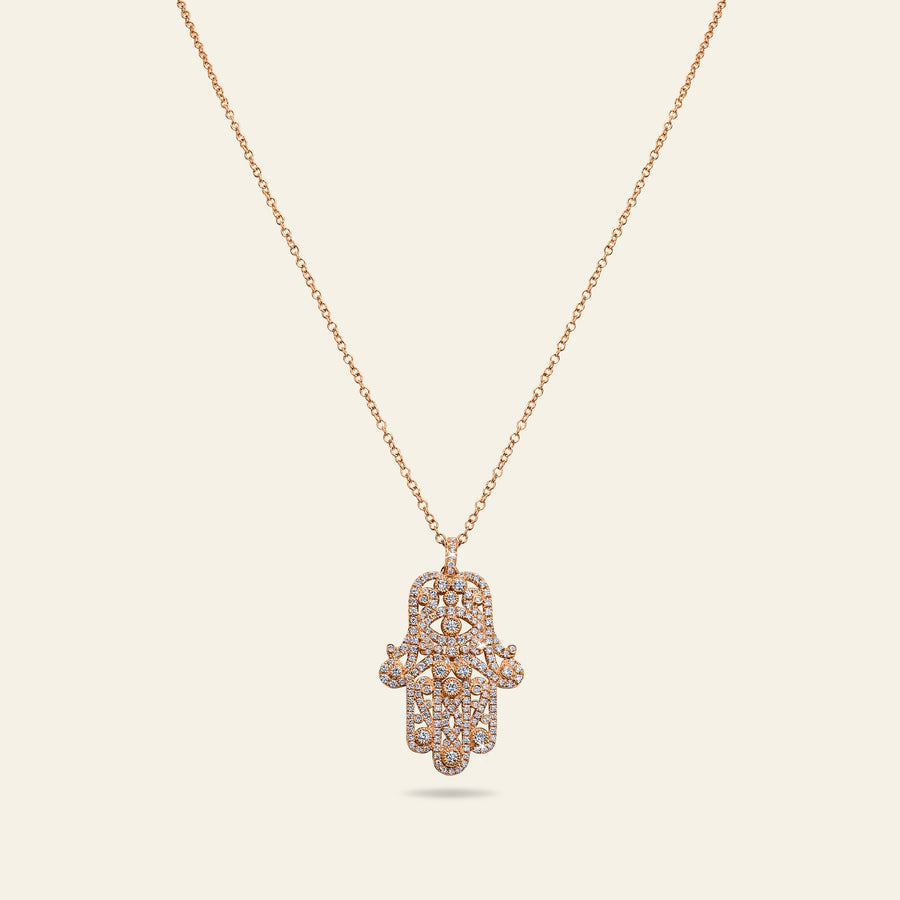 Hamsa Diamond Necklace_Rose Gold_White Diamonds_1