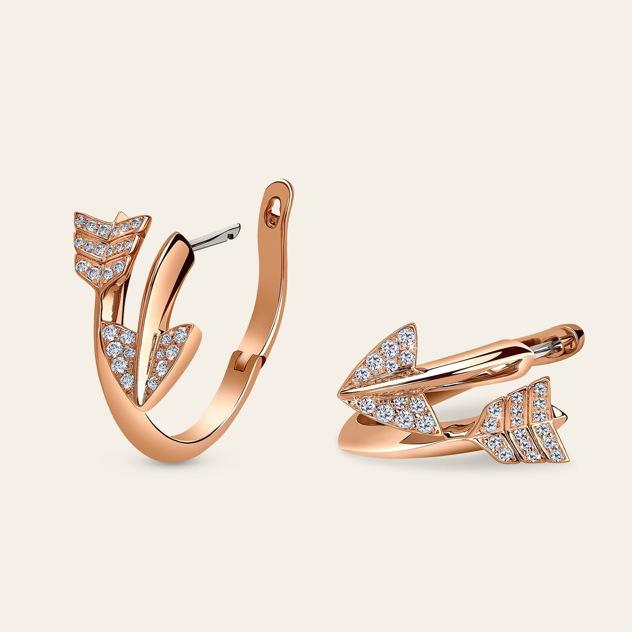 Super Arrow Diamond Earrings_Rose Gold_White Diamonds_2