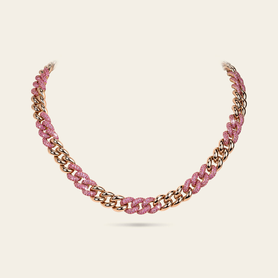 Cuban Link Necklace_Rose Gold_Pink Sapphires_1