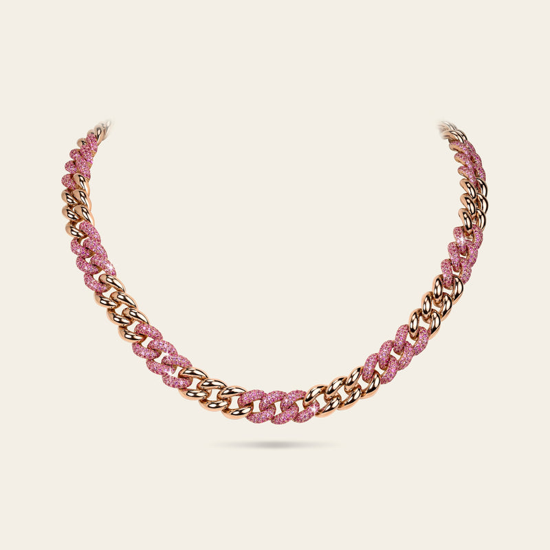 Cuban Link Necklace_Rose Gold_Pink Sapphires_1