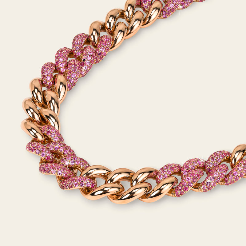 Cuban Link Necklace_Rose Gold_Pink Sapphires_2