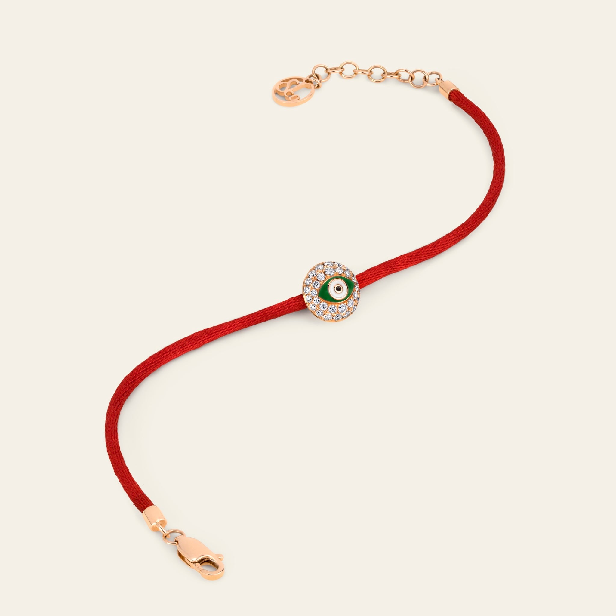 Evil Eye Diamond Bracelet in Green Enamel and Rose Gold 4
