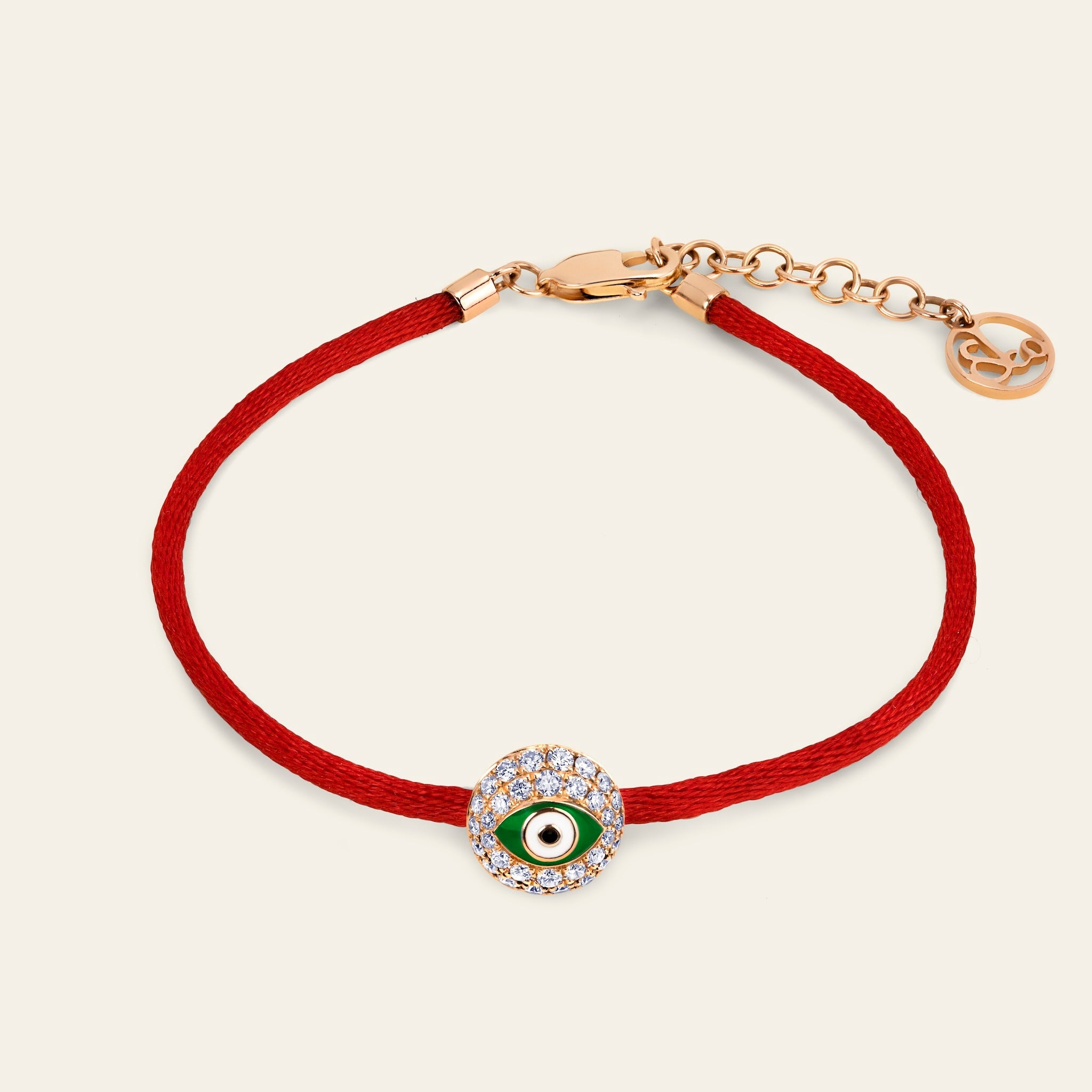 Evil Eye Diamond Bracelet in Green Enamel and Rose Gold 6