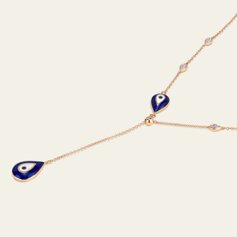 Evil Eye Diamond Necklace_Rose Gold_Sapphires_White Diamonds_2