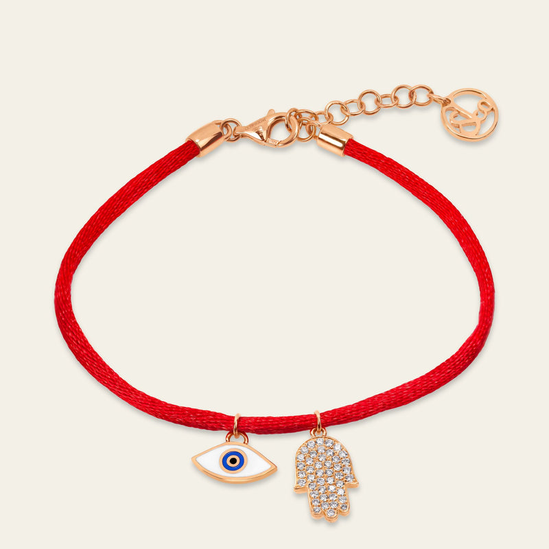 Evil Eye Rose Gold Red String Diamond Bracelet 10