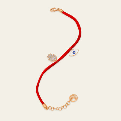 Evil Eye Rose Gold Red String 
Diamond Bracelet 11