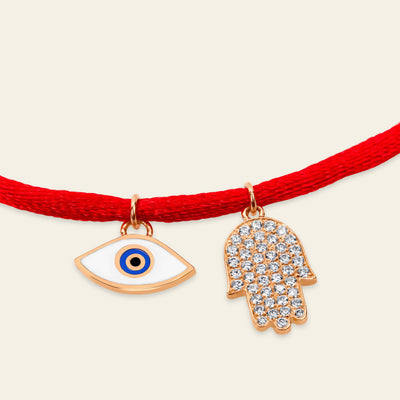 Evil Eye Rose Gold Red String Diamond Bracelet 12