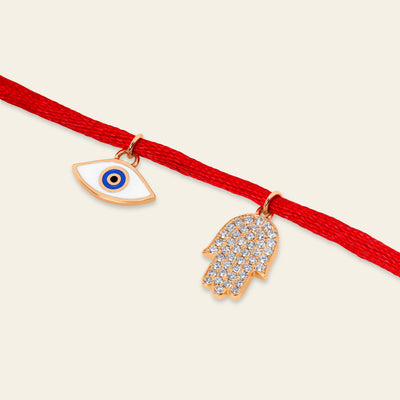 Evil Eye Rose Gold Red String Diamond Bracelet 13