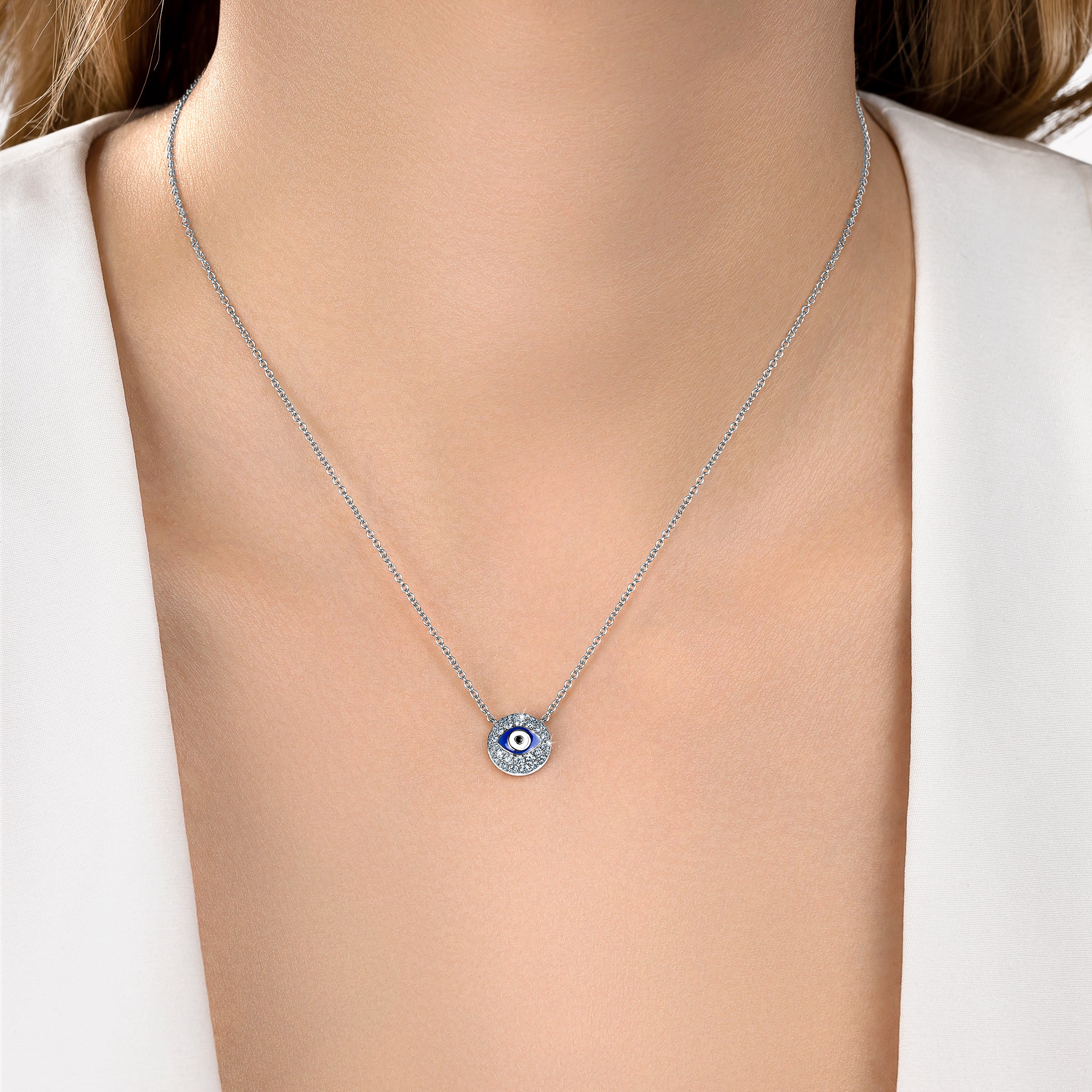 Evil Eye White Gold Blue Eye Diamond Necklace Model 1