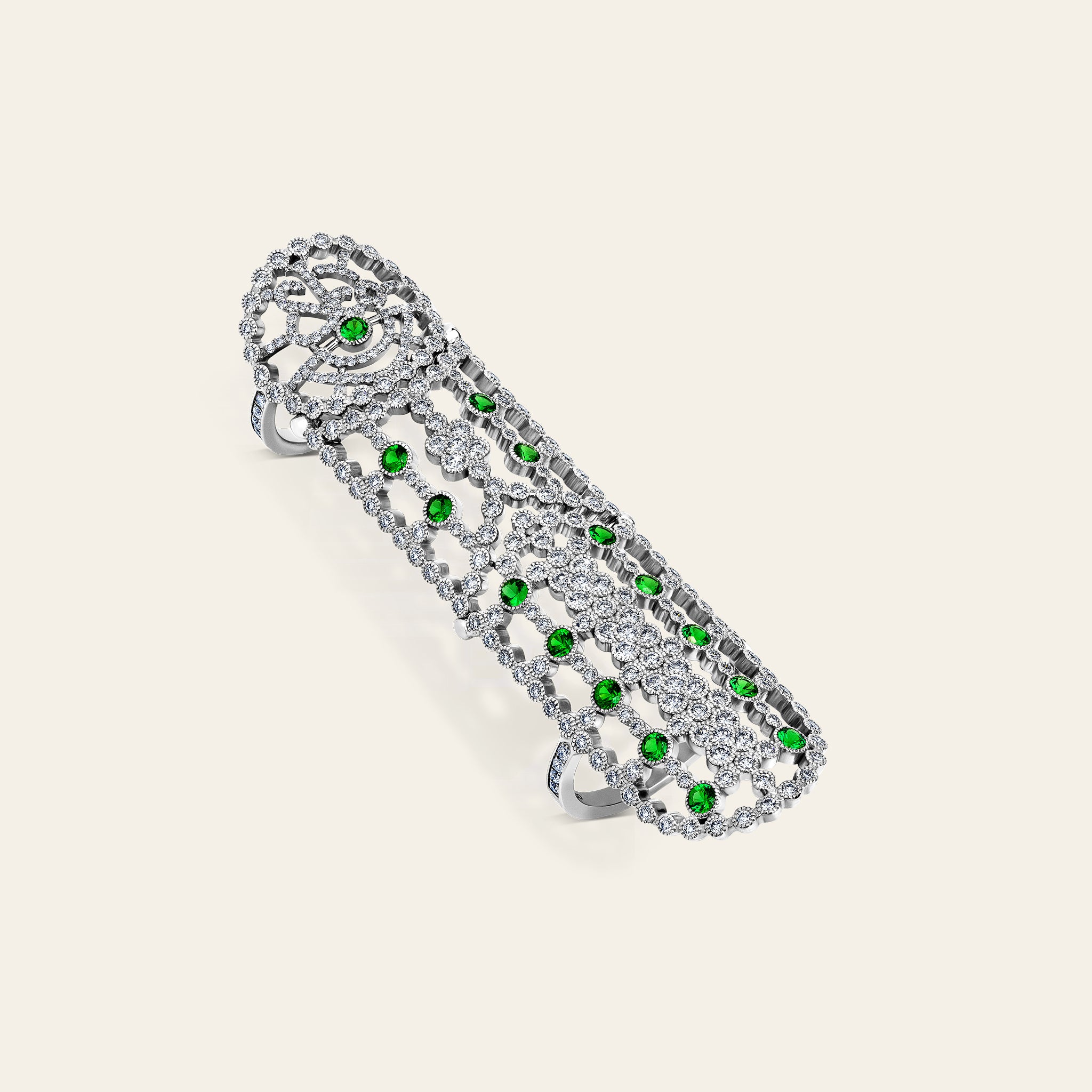 Jezebel Ring_White Gold_White Diamonds and Tsavorite_1
