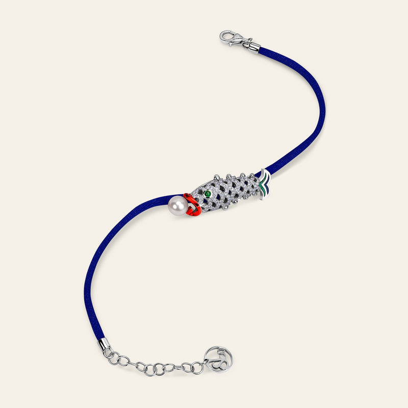 Lucky You Bracelet White Gold Blue String 4