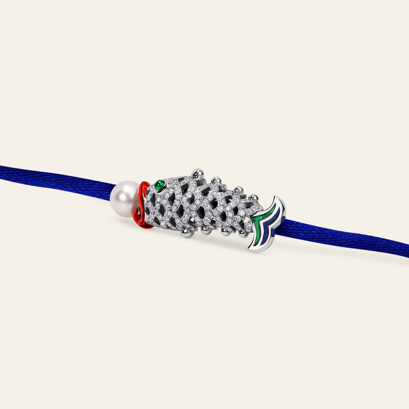Lucky You Bracelet White Gold Blue String 5
