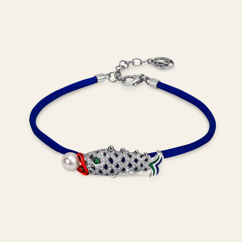 Lucky You Bracelet White Gold Blue String 6