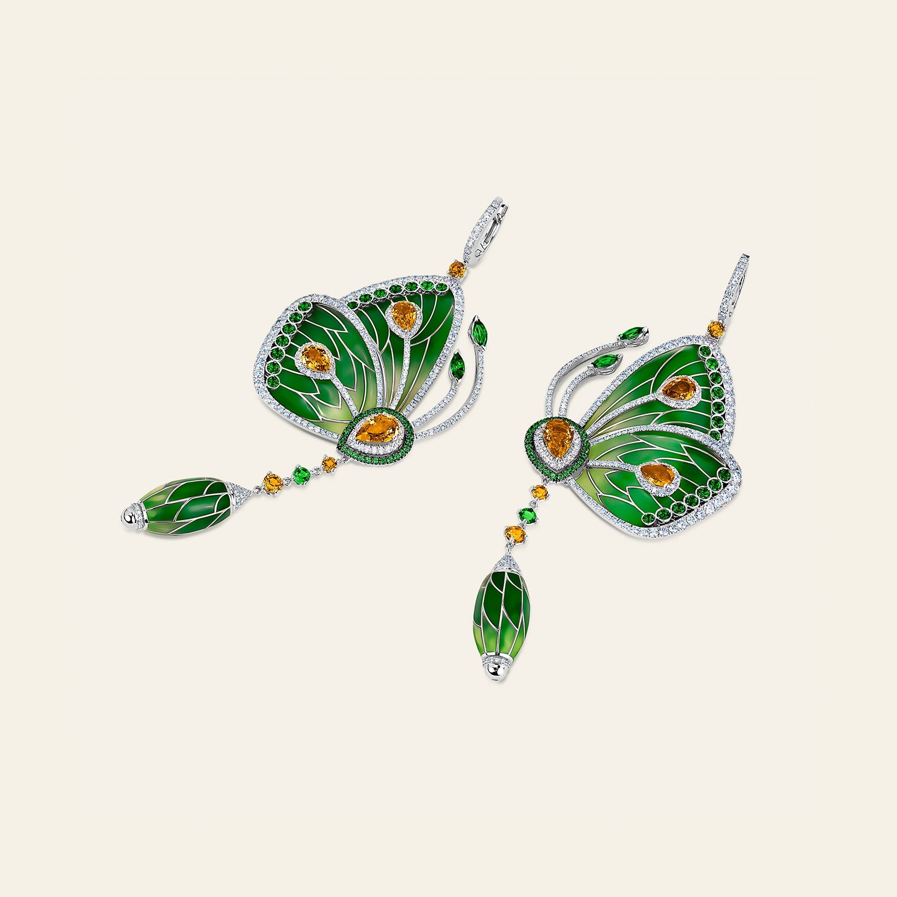 Papillon Earrings White Gold and Tsavorites 1