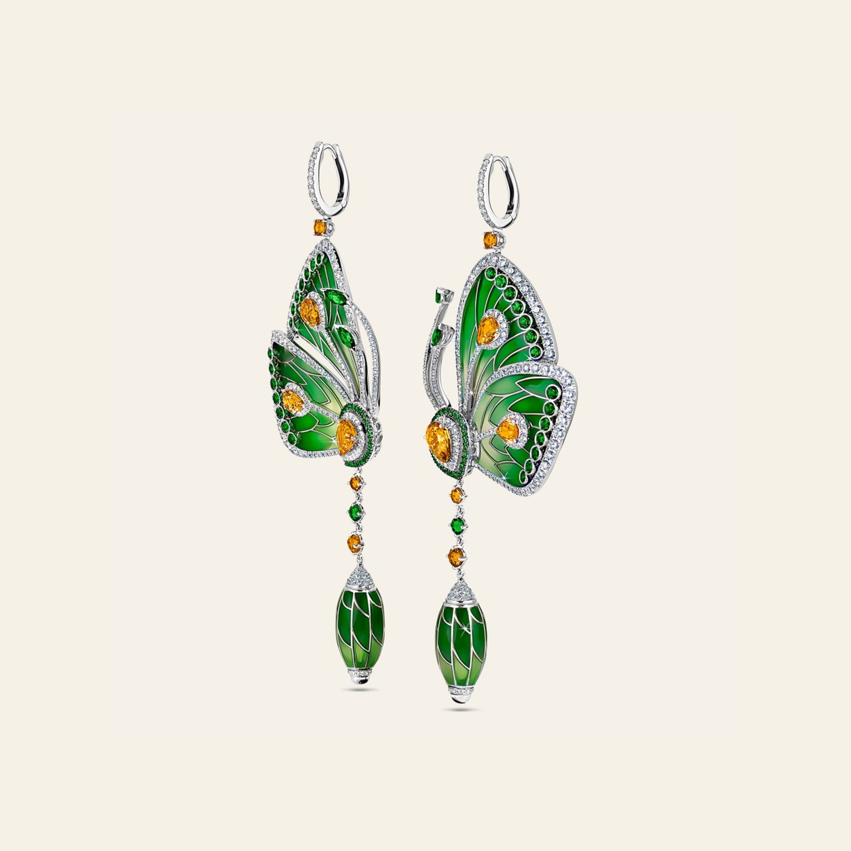Papillon Earrings White Gold and Tsavorites 2