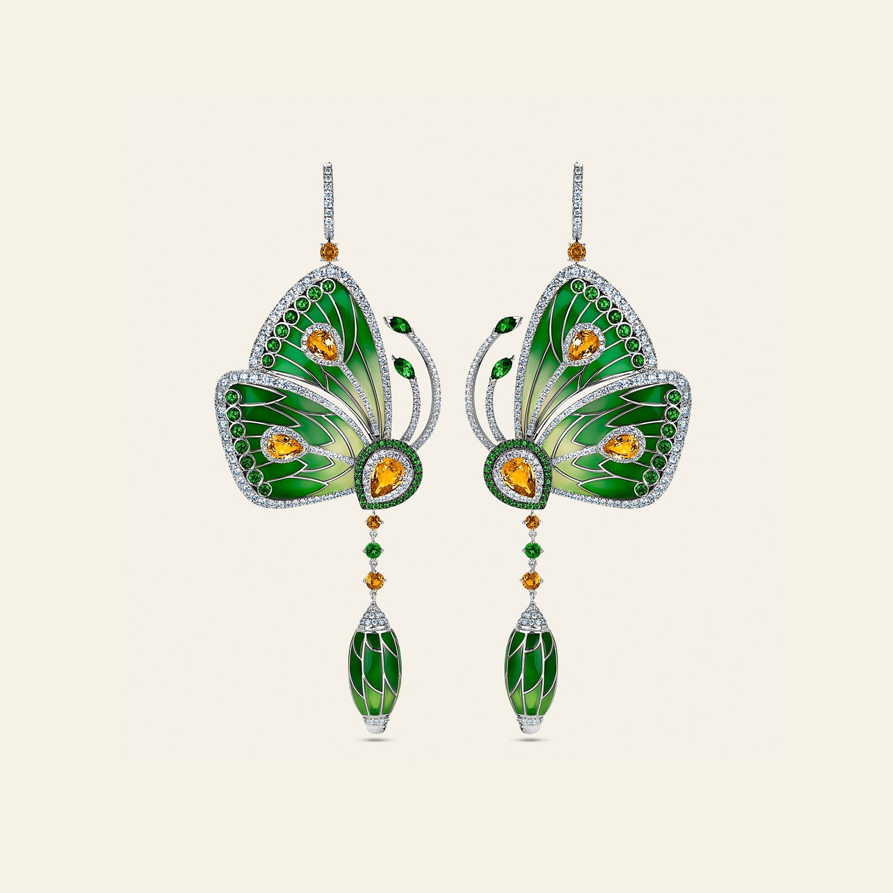 Papillon Earrings White Gold and Tsavorites 3