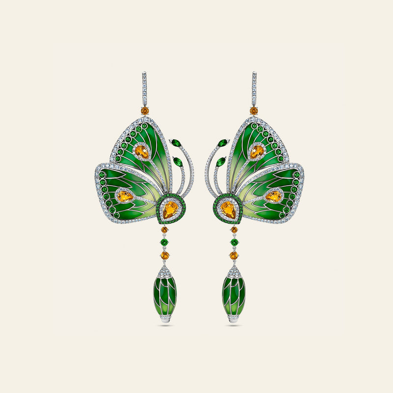Papillon Earrings White Gold and Tsavorites 3