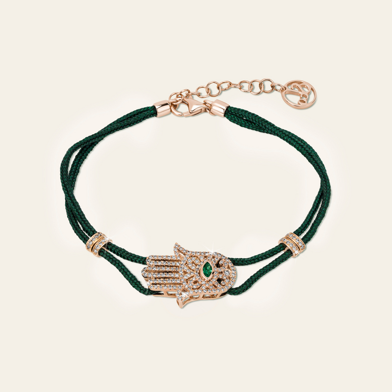 Hamsa Diamond Bracelet_Rose Gold_Emerald_White Diamonds_1