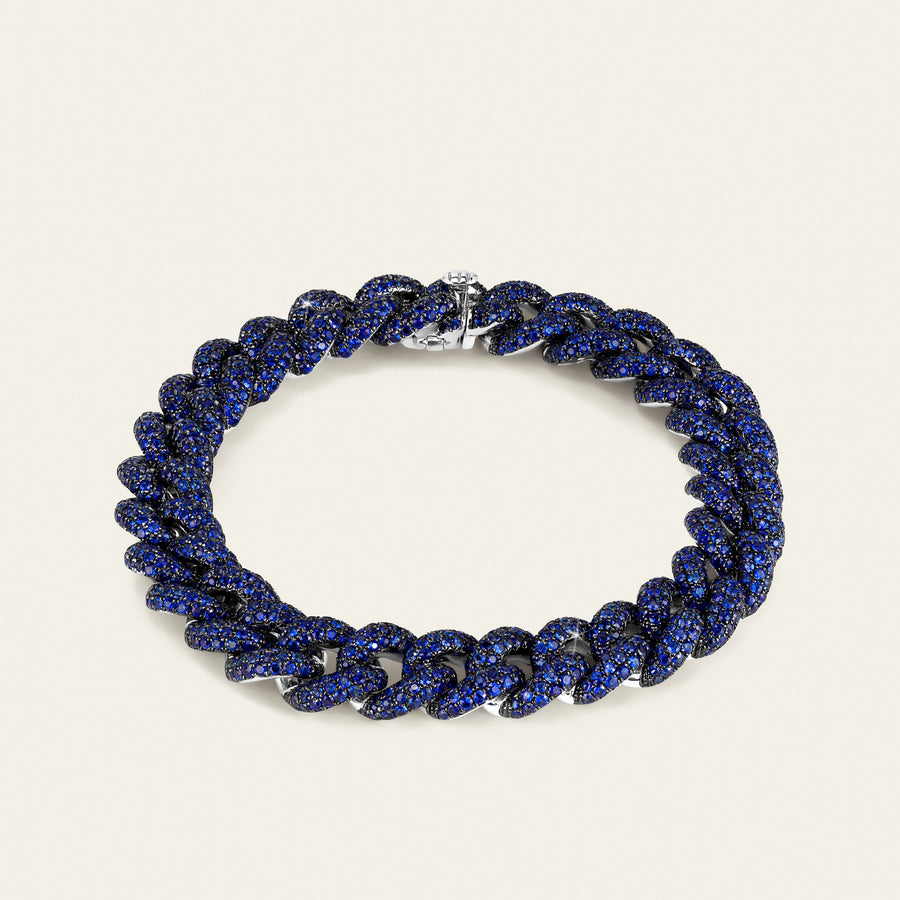 Cuban Link Bracelet_White Gold_Sapphires_1