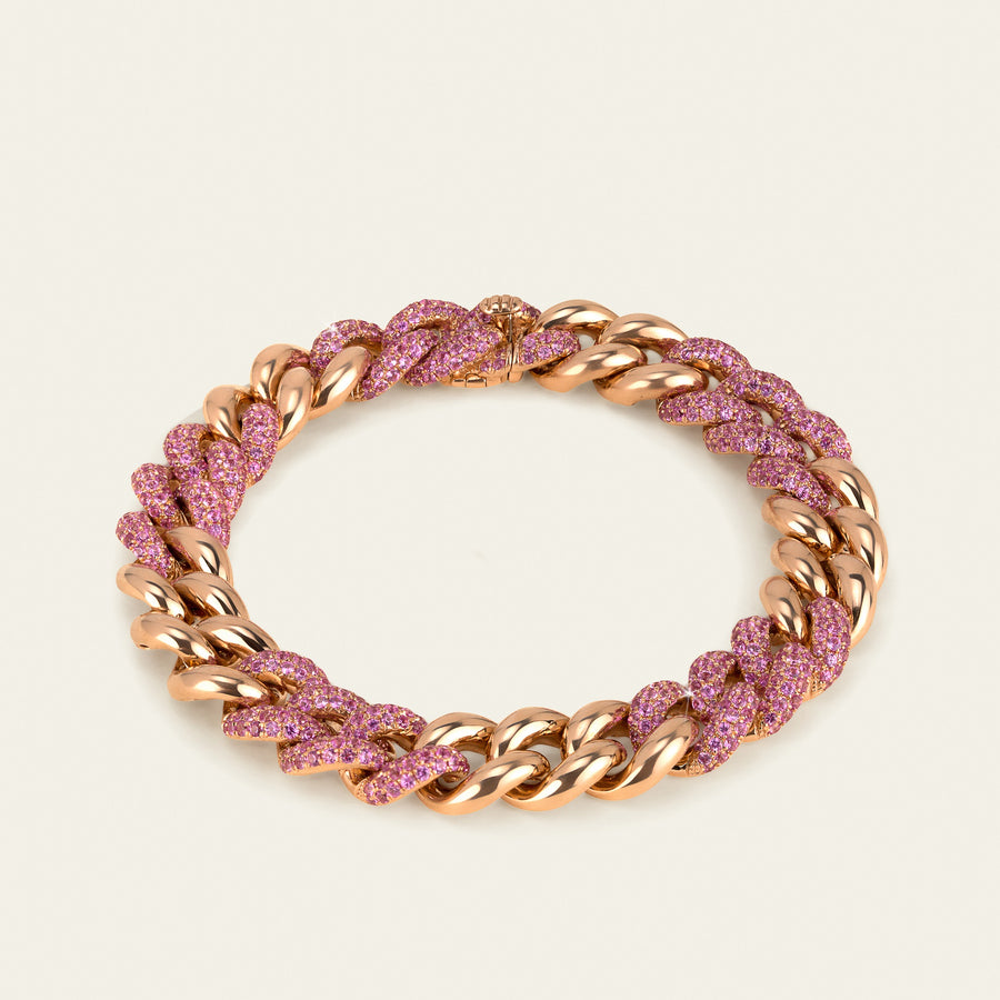 Cuban Link Bracelet_Rose Gold_Pink Sapphires_1