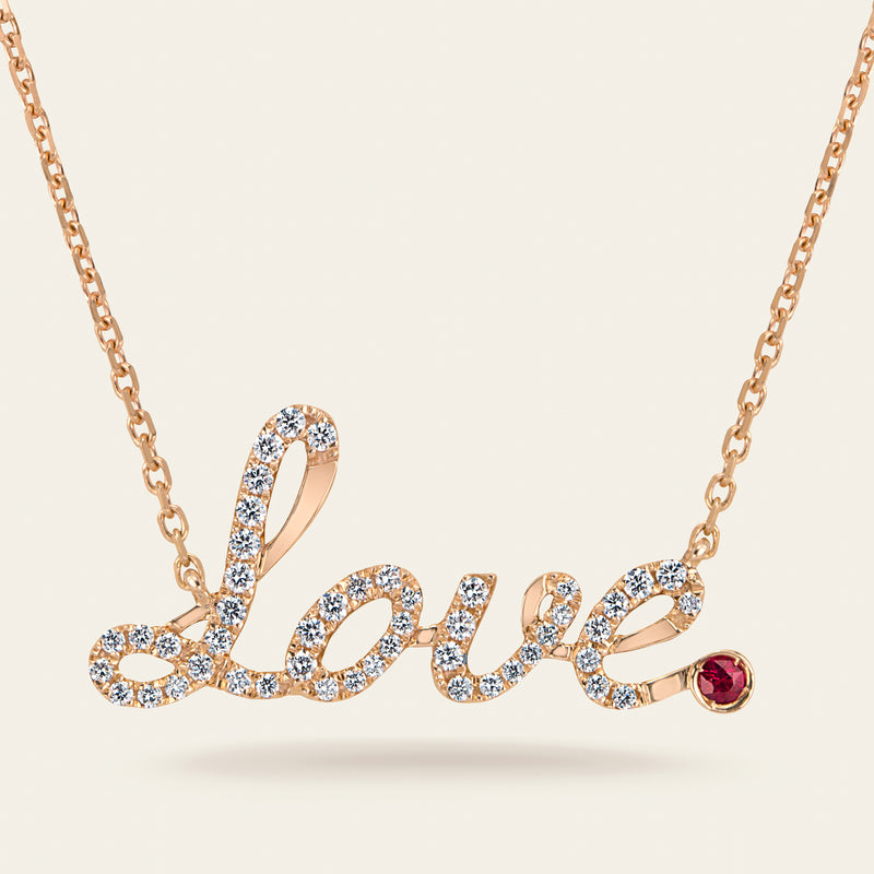 You Are You Love Diamond Necklace_Rose Gold_ Ruby_White Diamonds_2