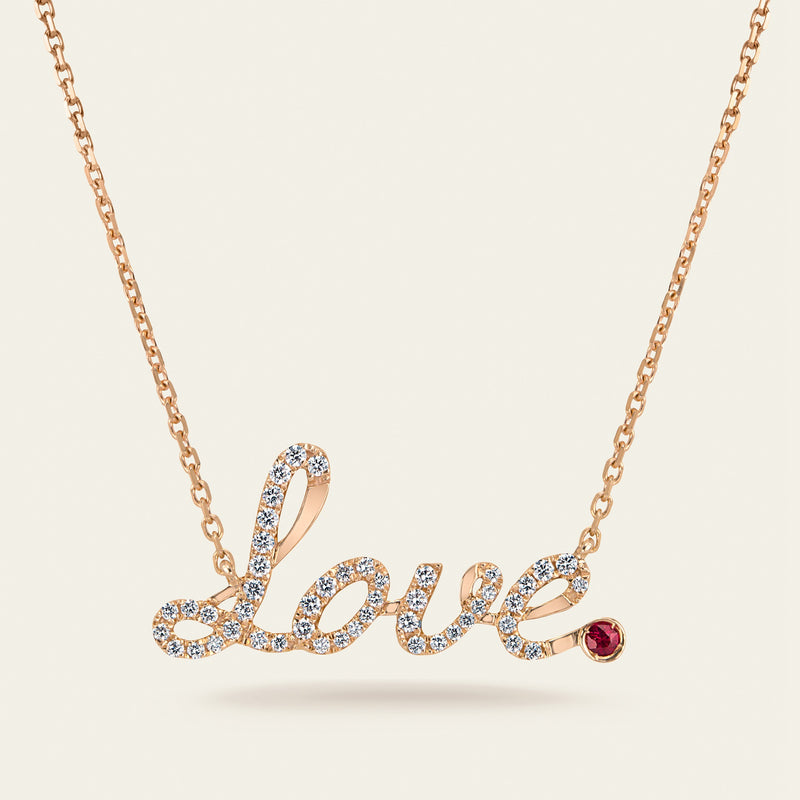 You Are You Love Diamond Necklace_Rose Gold_ Ruby_White Diamonds_1