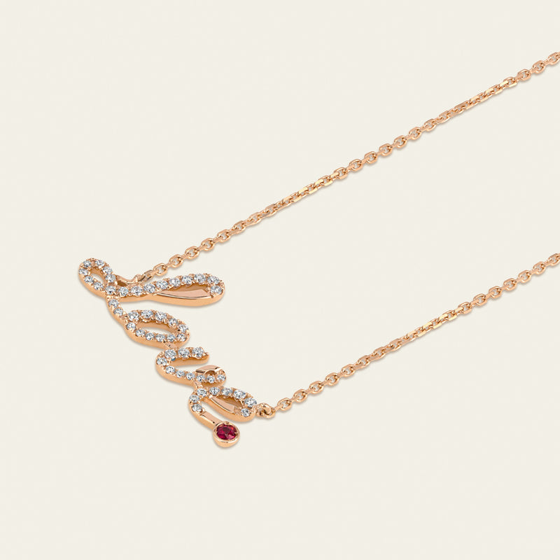 You Are You Love Diamond Necklace_Rose Gold_ Ruby_White Diamonds_3