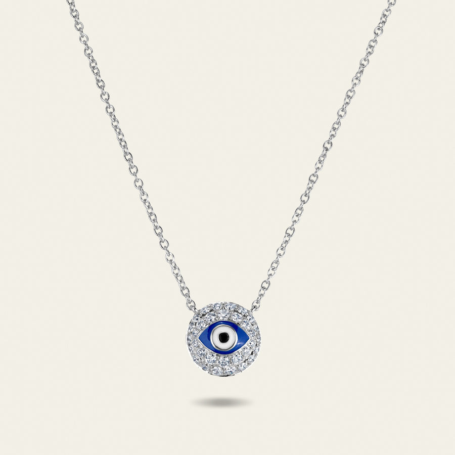 Evil Eye Diamond Necklace_White Gold_White Diamonds_1