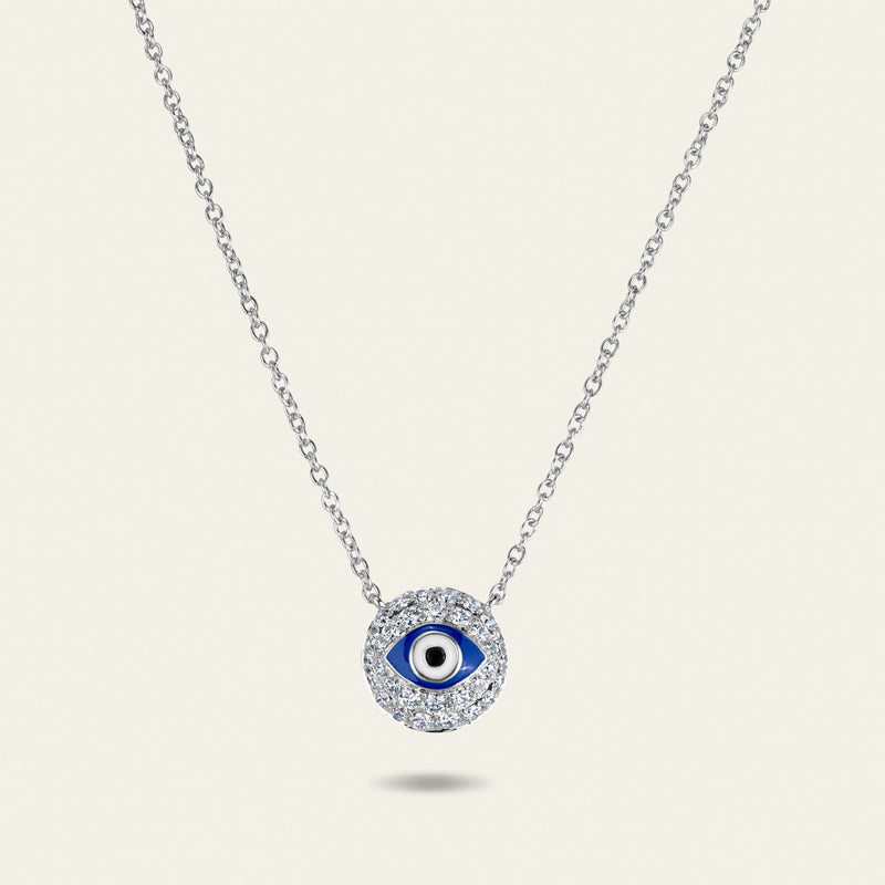 Evil Eye Diamond Necklace_White Gold_White Diamonds_1