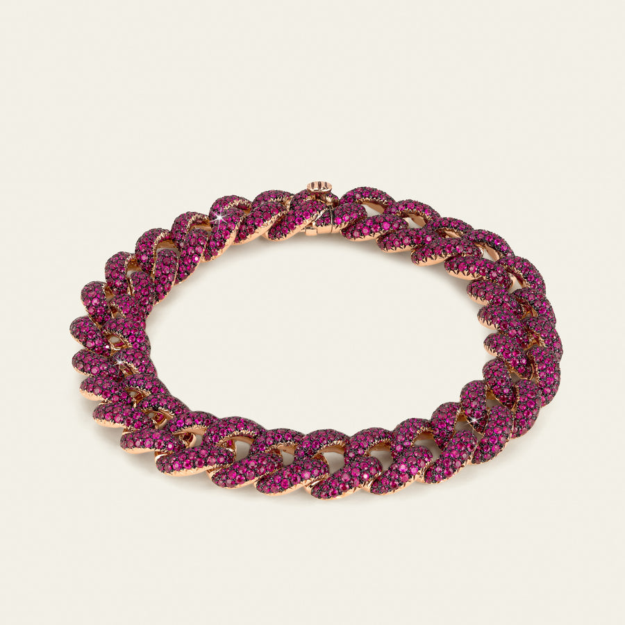 Cuban Link Bracelet_Rose Gold_Rubies_1