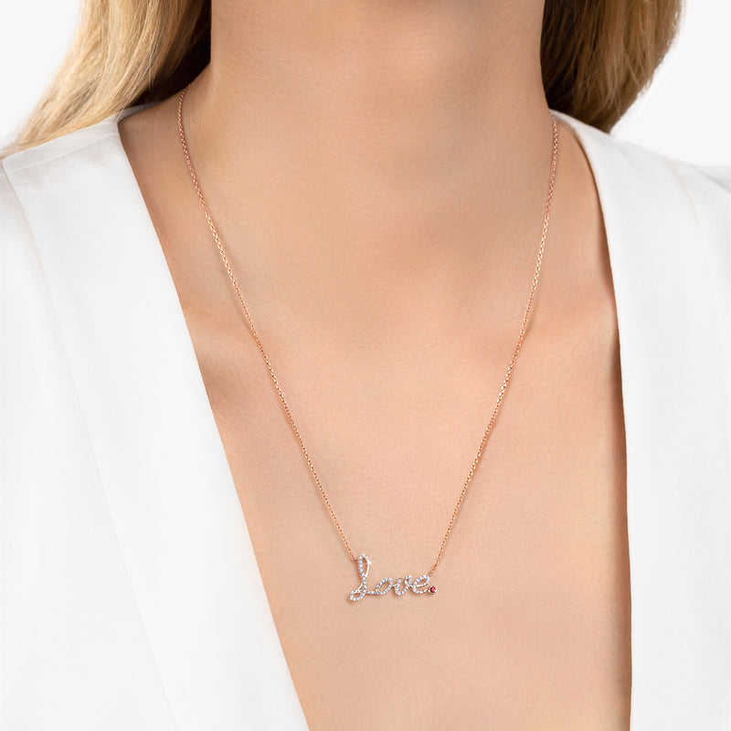 You Are You Love Diamond Necklace_Rose Gold_ Ruby_White Diamonds_4