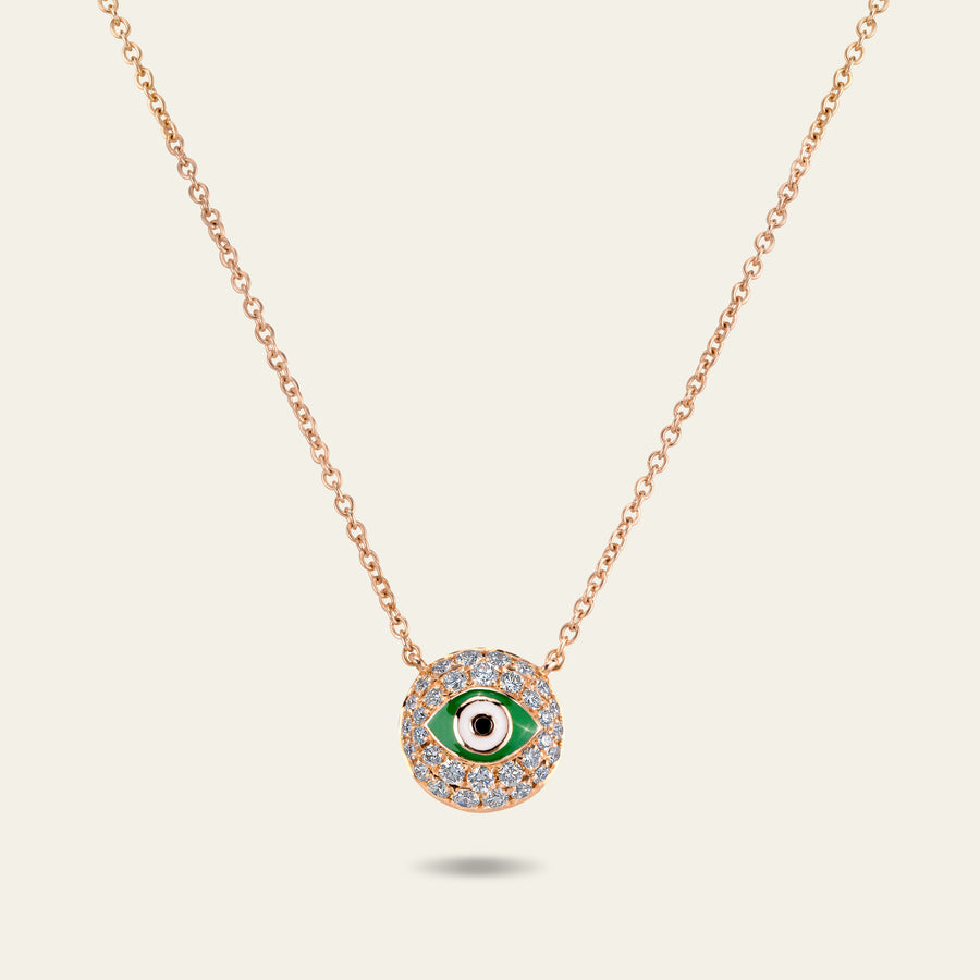 Evil Eye Diamond Necklace_Rose Gold_White Diamonds_1